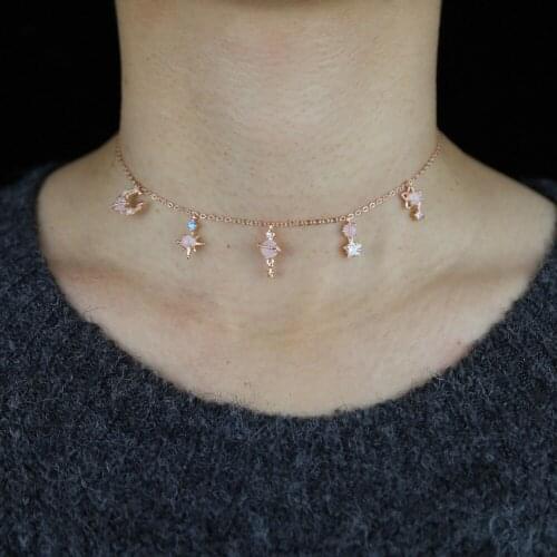 2021 Gold Color Moon Star Northstar Charm Pendants Disc Choker Necklace For Fashion Women Femme Jewelry Bohemia Gift Necklaces