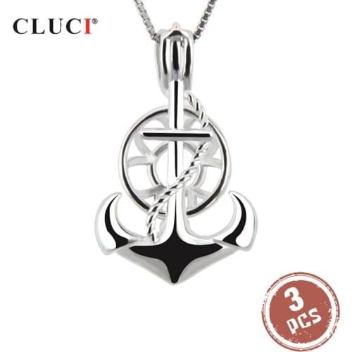 CLUCI 3pcs Silver 925 Anchor Shaped Pendant for Women Jewelry Making 925 Sterling Silver Pearl Cage Pendant Pearl Locket SC094SB