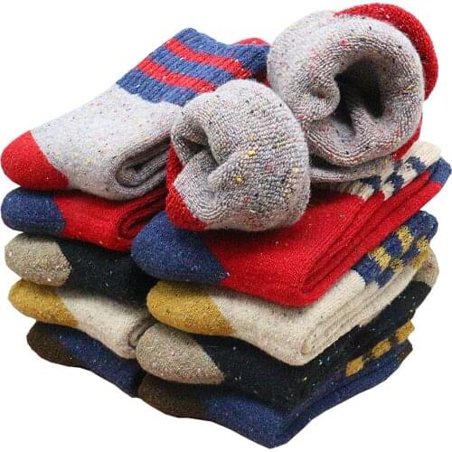 Winter New Thicken Warm Striped Womens Wool Casual Cold-proof High Quality Cashmere Socks 5 Pair