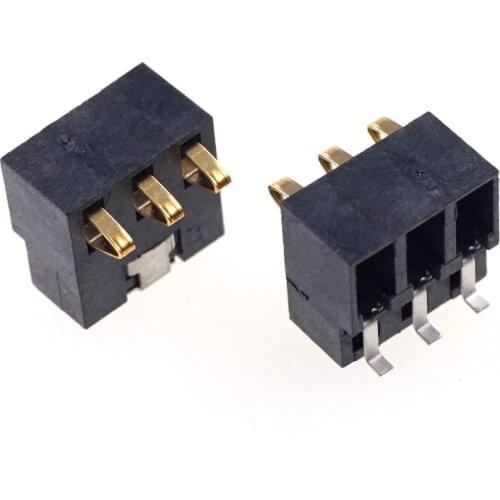 50 Pcs Spring Contact Battery Connector 2.5MM 3 Pins 7.0 Height 0.5A 50V Right Angle 90 Degree PCB Power Charge Header