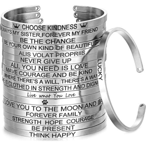 Stainless Steel Engraved Message Bracelet Positive Inspirational Letter Bracelet & Bangle For Women SL-150