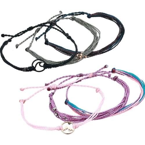 Vsco girl armband beads bracelet black wave charm bracelet femme wax string adjustable Sunrise Mountains friendship bracelets