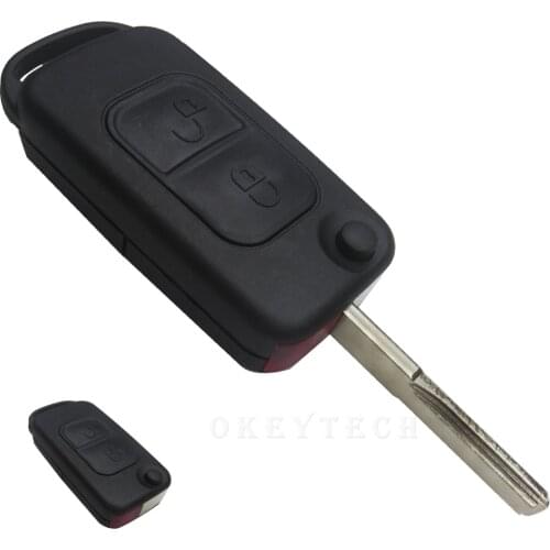 OkeyTech 2 buttons Flip Folding Key Shell Case 2 track Remote Key Cover Replacement For Mercedes-Benz A C E S W168 W202 W203