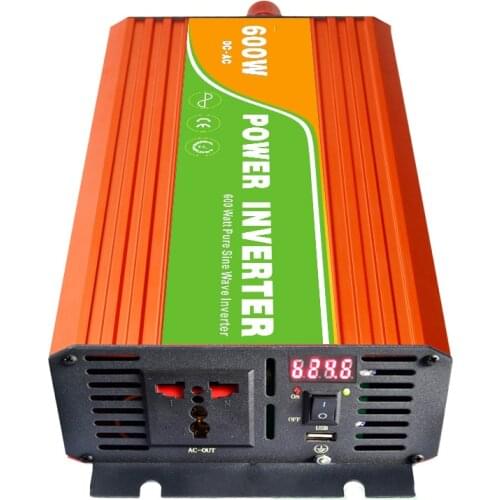 Digital 48VDC (40-60V) 600W Off Grid Inverter to 100-240VAC Ouput, Surge 1200W Pure Sine Wave Solar Wind Inverter with USB