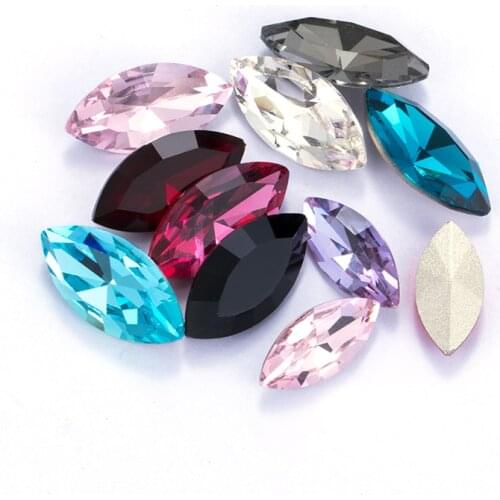 XIAOPU Navette Colorful K9 Glass Loose Rhinestones Fancy Point Back Strass Crystal Glue on Wedding Dresses Jewelry Accessories