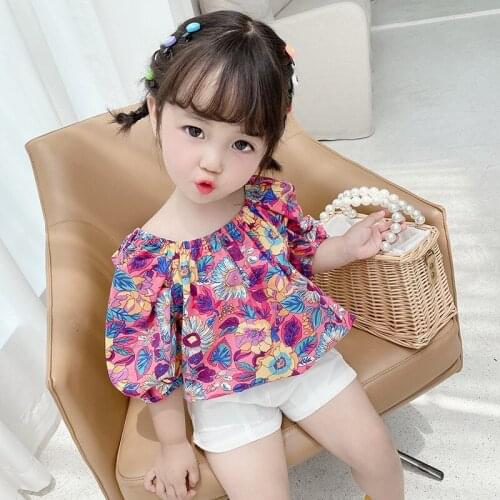 2021 Girls Kids Summer Clothing Set floral Tops Shirts+white shorts,Children Fashion Princess birthday suits Clothes Girl Outfit