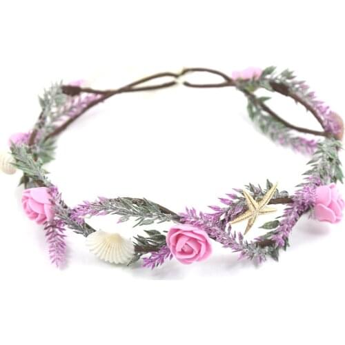 Creative Flower Crown Beach Accessories Seaside Holiday Tiara Shell Starfish Children Head Wreath Foam Ball Adjustable Hairband