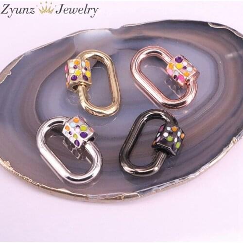 5PCS, 15*22MM, Colorful Enamel Clasp Lock Carabiner Screw Lock Oval Shaped Jewelry Findings