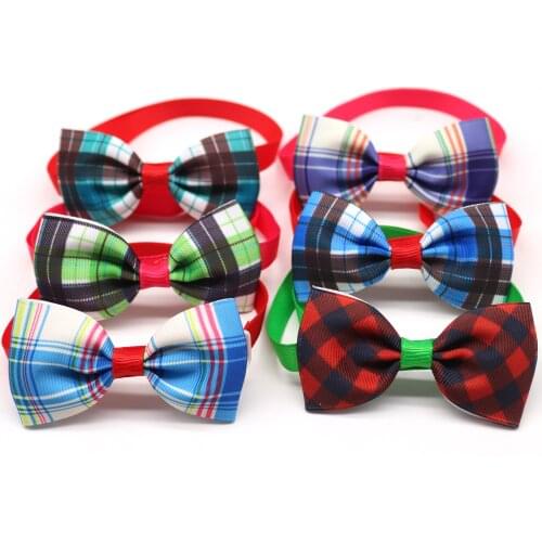 60 Pcs Pet Supplier Grid Design Dog Cat Bow Tie Adjustable Dog Collar Necktie Pet Grooming Accessories For Small Dog