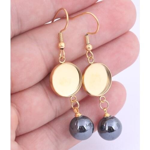 10pcs 12mm dia pearl charm Cabochon Earring Base Blanks Stainless Steel Gold Plated Bezel Settings For Jewelry Making