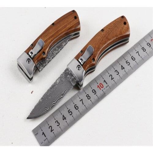 Legend of Horizontal open 95 (Damascus) imported VG10 blade natural rosewood handle High Hardness Military Survival Knife Pocket