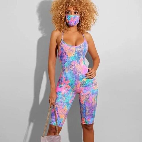 UVRCOS Rompers Womens Jumpsuit Camisole Printed Slim Summer Overalls Sleeveless Backless Sexy Mujer Back Bandage Women Clothing