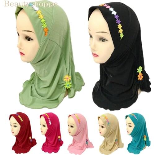 Girls Kids Muslim Beautiful Hijab Islamic Arab Scarf Shawls Flower Pattern