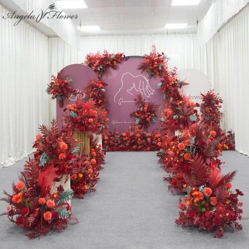 Red Series Wedding Floral Arrangement Artificial Flower Row Table Flower Road Lead T Stage Backdrop Corner Flower Ball Custom