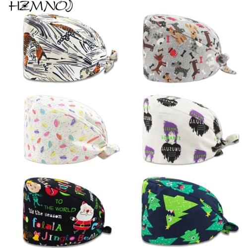Fashion Pattern Printing Medical Hat Pet Grooming Agency Scrub Cap Pharmacist Doctor Nurse Scrub Cap Beautician Work Scrub Cap