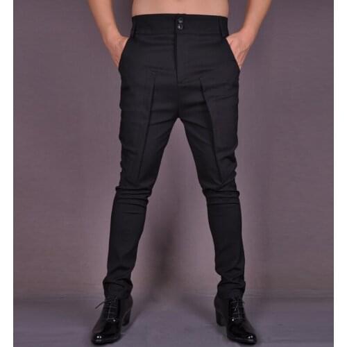 Men Tooling Trousers Autumn Tight Casual Pants Cotton Elastic Fashion Black Nightclub Costumes Hot 2020 New