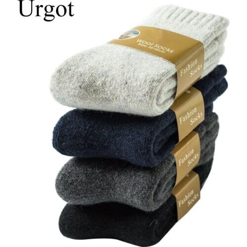 Urgot 3 Pairs Men Wool Socks Winter Super Thick Warm Solid Color Black Woolen Thermal Male Casual Sleep Socks Men Sox Calcetines