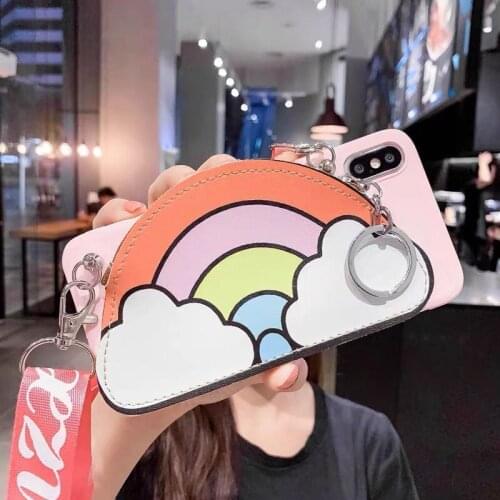 Lanyard rainbow candy soft case cover For Samsung Galaxy A70E A70S A90 5G M31 M11 M21 M30S M30 M10 M20 card holder wallet strap