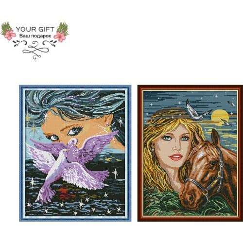 Your Gift RA224 RA225 14CT 11CT Counted and Stamped Home Decor Beauty And Dove Horse Needlework Cross Stitch kits