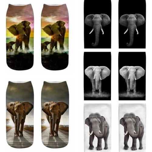 A Pair of 3D-printed Socks Unisex Fashion Fun Animal Elephant Pattern Spring And Autumn Men and Women Popular Cotton Socks