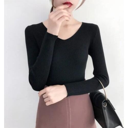 New Spring Autumn Knitted Sweaters Casual Women pullover sexy v-neck Slim Solid Long Sleeve Warm Female knitted top shirts 2021