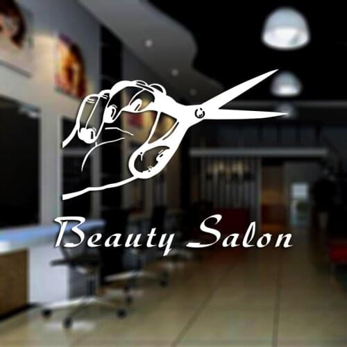 Scissor Hair Salon Wall Decal Beauty Salon Sticker Barber Shop Vinyl Window Decals Decor Mural Hairdresser Glass Sticker