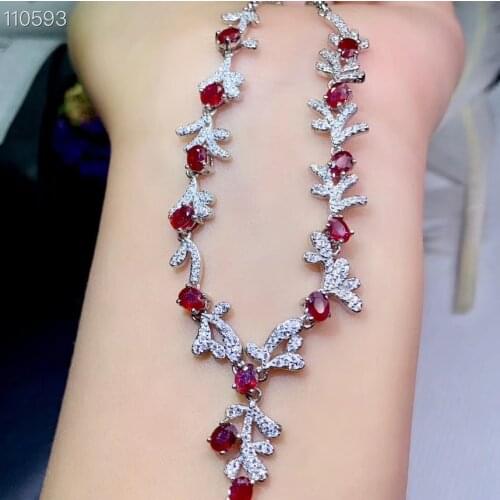 New red ruby gemstone collarbone necklace chain women fine jewelry rose golden color certified natural gem party gift