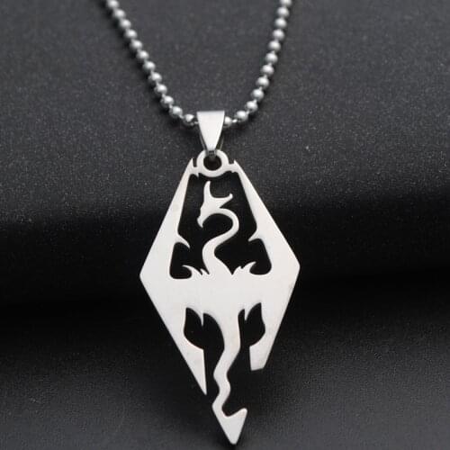 New Game Hollow Dragon The Elder Scrolls V Pendant Necklace Skyrim Ball Chain Stainless Steel Men Jewelry Necklace