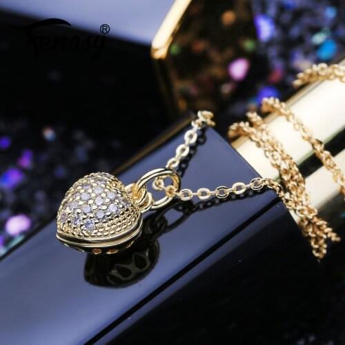 FENASY Natural Pearl Necklaces For Women Pearl Jewelry Gold Color Heart Pendant With Chain Cubic Zirconia Choker Wholesale