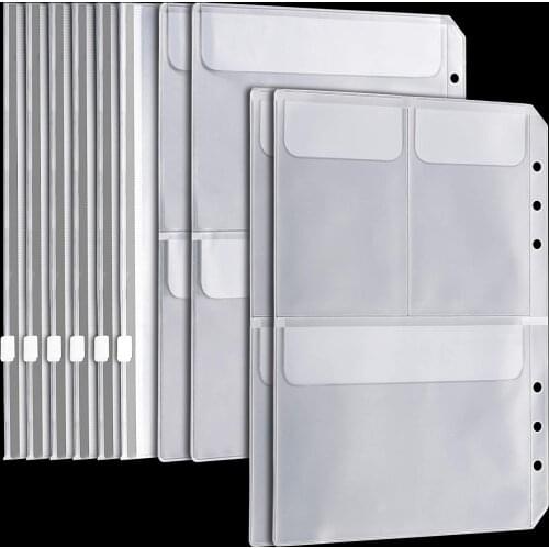 A5 6 Ring PVC Binder Pockets(3 Types)- 6pcs Zippper Envelope and 2-Pocket Binder Bag and 3-Separate Pocket for Filofax Organizer