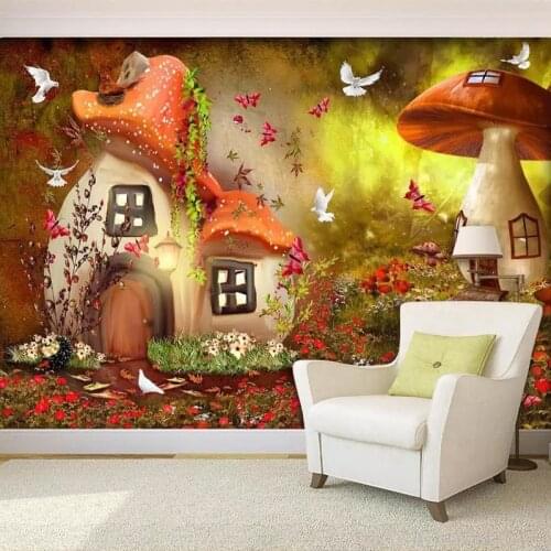 Drop Shipping Custom 3D Photo Wallpaper Mushroom House Children Room Decoration Poster Non-woven Print Wallpaper Papel De Parede