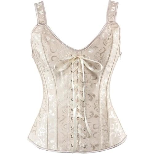 Sexy Corsets and Bustiers Top Women Brocade Corset with Straps Zipper Side Plus Size Gothic Corselet Vest Overbust Lingerie