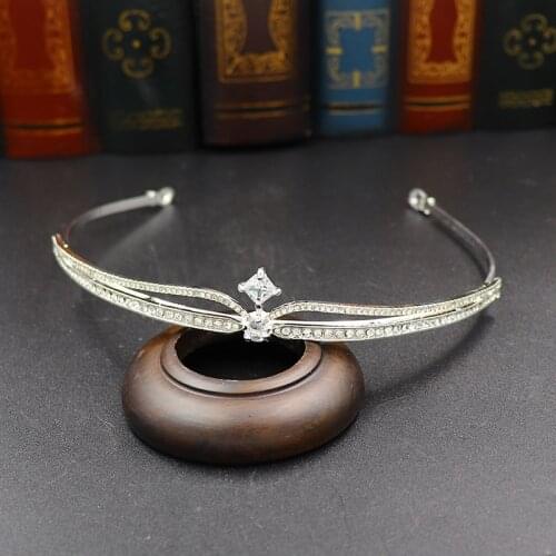 SLBRIDAL Rhinestone Crystal Cubic Zircon Wedding Tiara Headband Bridal Princess Crown Hair Accessories Bridesmaids Jewelry Women