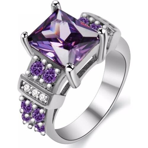 USPS Shipping Wide Square Engagement Rings for Women with Purple Cubic Zirconia Ladys Wedding Jewellery Gift Y352