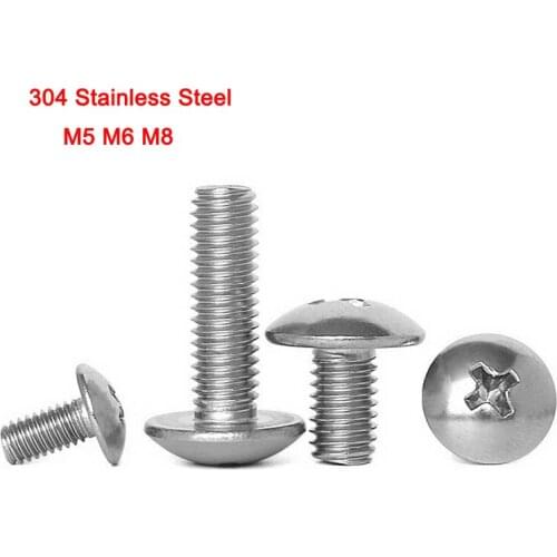 A2 304 Stainless Steel Recessed Mushroom Head Machine Screw Phillips Truss Head Screws Cross M5 M6 M8 Length 6-80mm