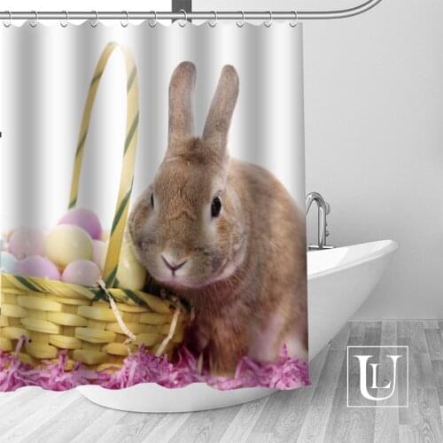 High Quality Custom Rabbit Shower Curtain Polyester Fabric Bathroom Curtain Hooks Mildew Resistant Bathroom Decor