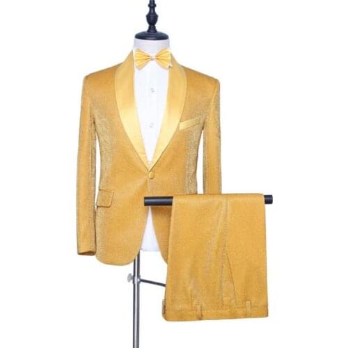 High-End Blazer Men 2021 Spring And Autumn New Slim Casual Gold Corduroy Suit + Pants Office Party Wedding Tuxedo Men Brand