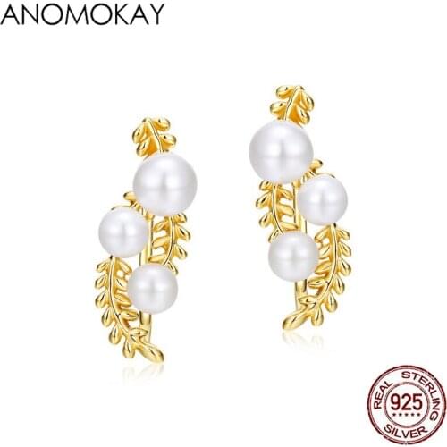 Anomokay Classic Vintage Palace Natrue Pearl Gold Color Earring Hollow Out Tree 925 Silver Earring for Women Luxury Jewelry Gift