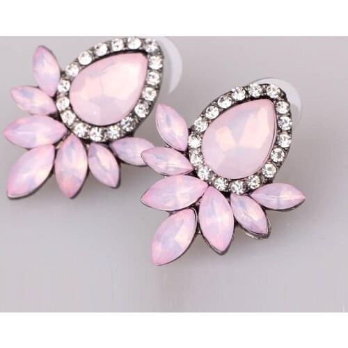 Womens Fashion Earrings Crystal Rhinestone Gray/Pink Glass Black Resin Sweet Metal with Gems Ear Stud Earrings For Women Girls