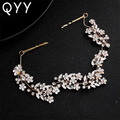 QYY Newest Small Flowers Crystal Alloy Vine Wedding Headband Hair Jewelry Bridal Hair Accessories Bridesmaid Headpiece Tiaras