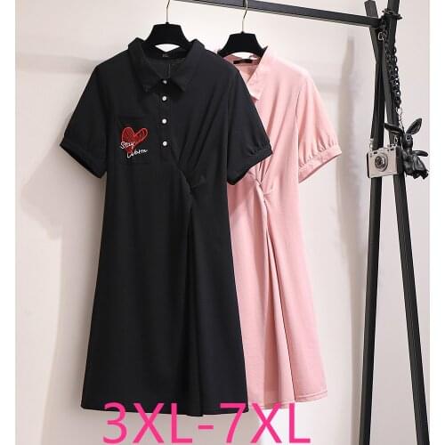 New summer plus size dress for women large short sleeve loose casual ruffle pocket button dress black pink 3XL 4XL 5XL 6XL 7XL