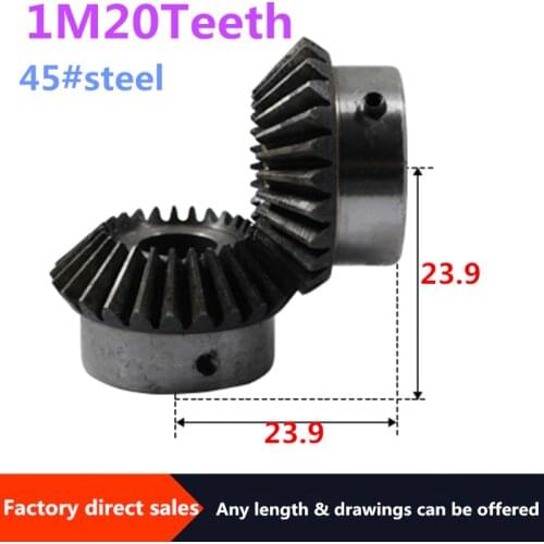 2pcs Bevel Gear 1.5M 20Teeth inner hole 8/10/12/14/15 mm gear 90 degrees meshing angle Steel Gears Screw Hole M5