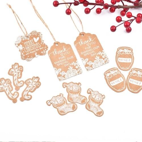 25pcs Christmas Gift Tags Santa Claus Snowflake Kraft Paper Tag with rope Label Xmas Gift for Xmas Party DIY Supplies