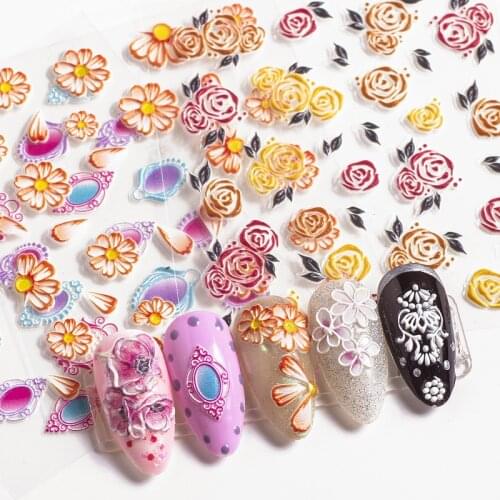 3D embossed flower leaf nail sticker decals Empaistic Engraved sticker Nail Art Deco designs manicure acrylic decoration