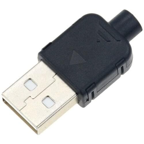 5PCS DIY USB 2.0 Connector Plug Type A Male 4 Pin Assembly Adapter Socket Solder Type Black Plastic Shell For Data Connection