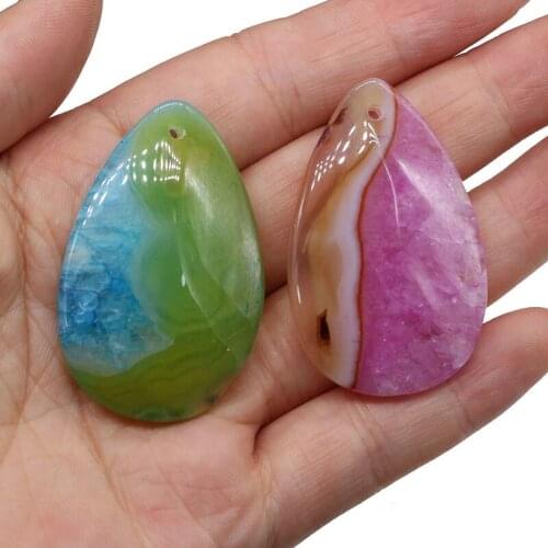 Natural stone pendant drop type two-color agates plated edge pendant necklace for DIY jewelry best birthday gift size 30x45mm