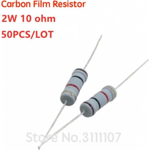 50PCS/LOT 2W 10 ohm 5% Resistor / 2W 10R ohm Carbon Film Resistor +/- 5% / 2W Color Ring Resistance Wholesale Electronic New