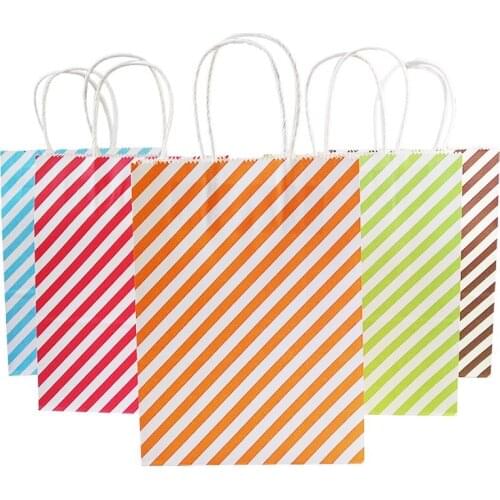 50pcs/lot Small Gift Paper With Handles Colorful Diagonal Stripes 16x22cm Wedding Birthday Event Party Decoration Paper Bag