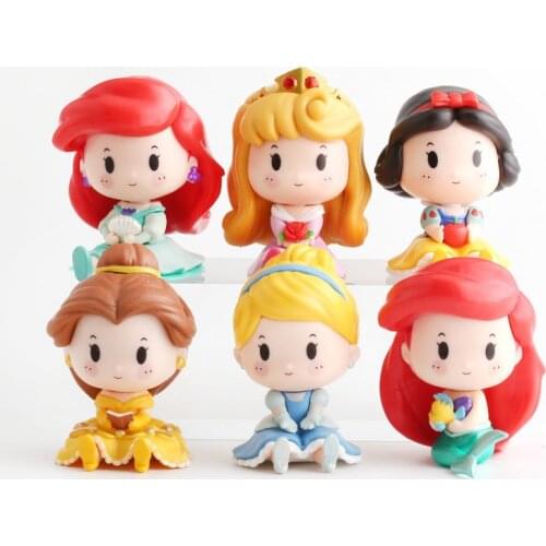6Pcs/Set Snow White Cinderella Mermaid Belle Ariel Princess PVC Action Figures Model Toy Mini Doll