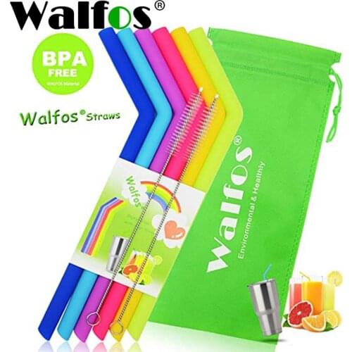 WALFOS FOOD GRADE 6 Pieces Silicone Regular Size Reusable Straws For Mug Tumbler Reusable Straws For Drinking